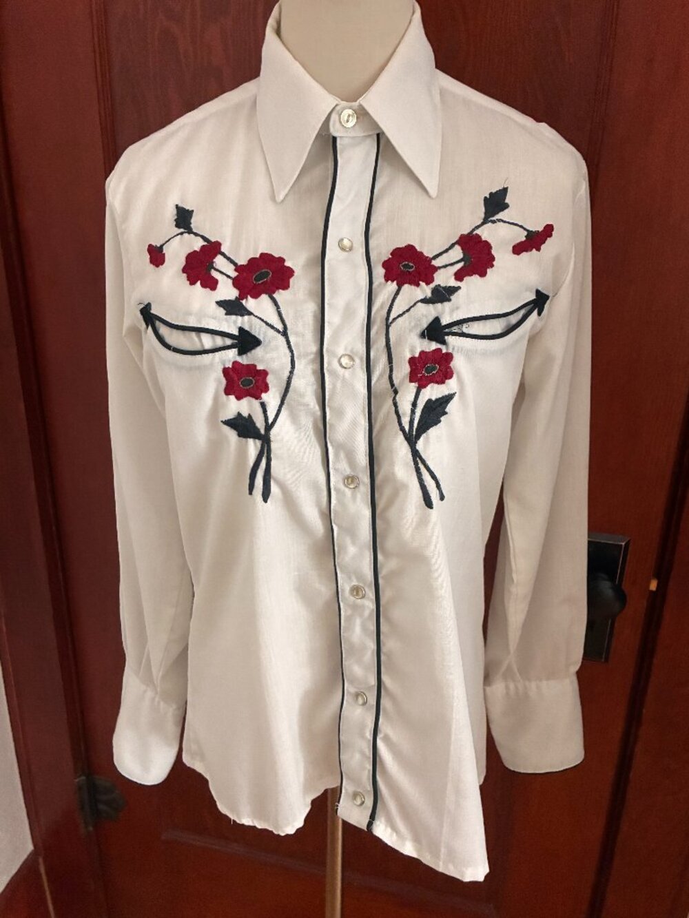 1970s Karman Embroidered Western Shirt Pearl Snap Floral Cowgirl Shirt